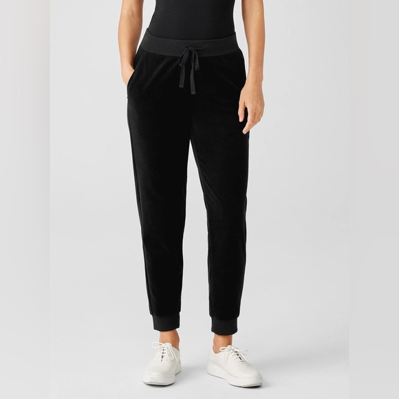 Eileen Fisher Pants - NWOT Eileen Fisher‎ Cozy Velour Knit Jogger Pant Black Large Minimalist Casual